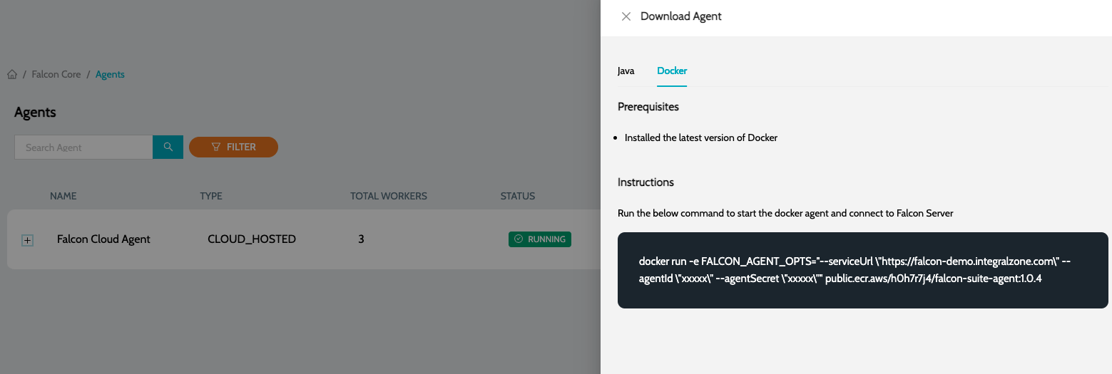 start agent docker
