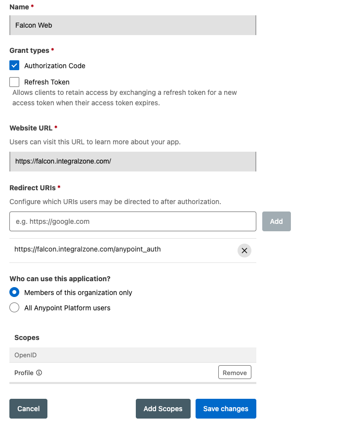 falcon web connected app
