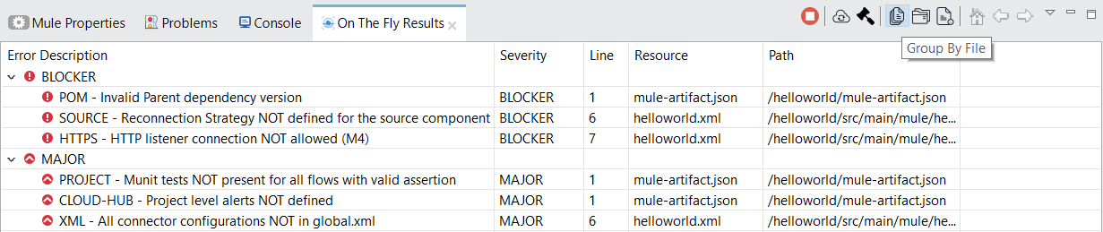 on the fly results tab options group by file