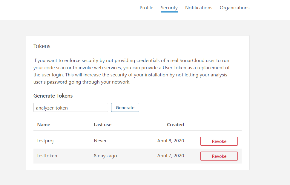 sonar cloud generate token