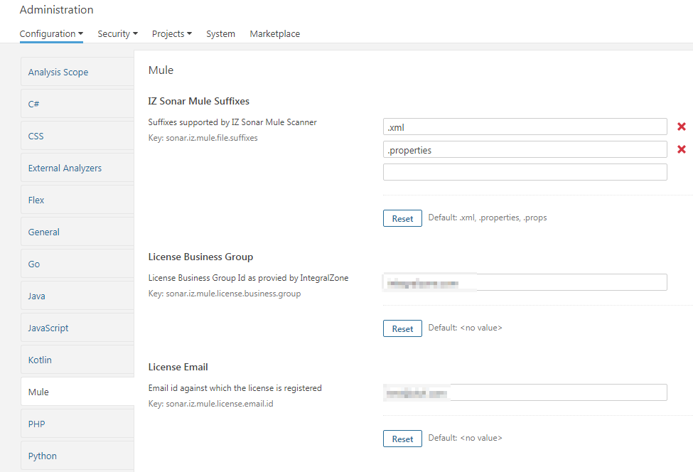 sonar server configure mule