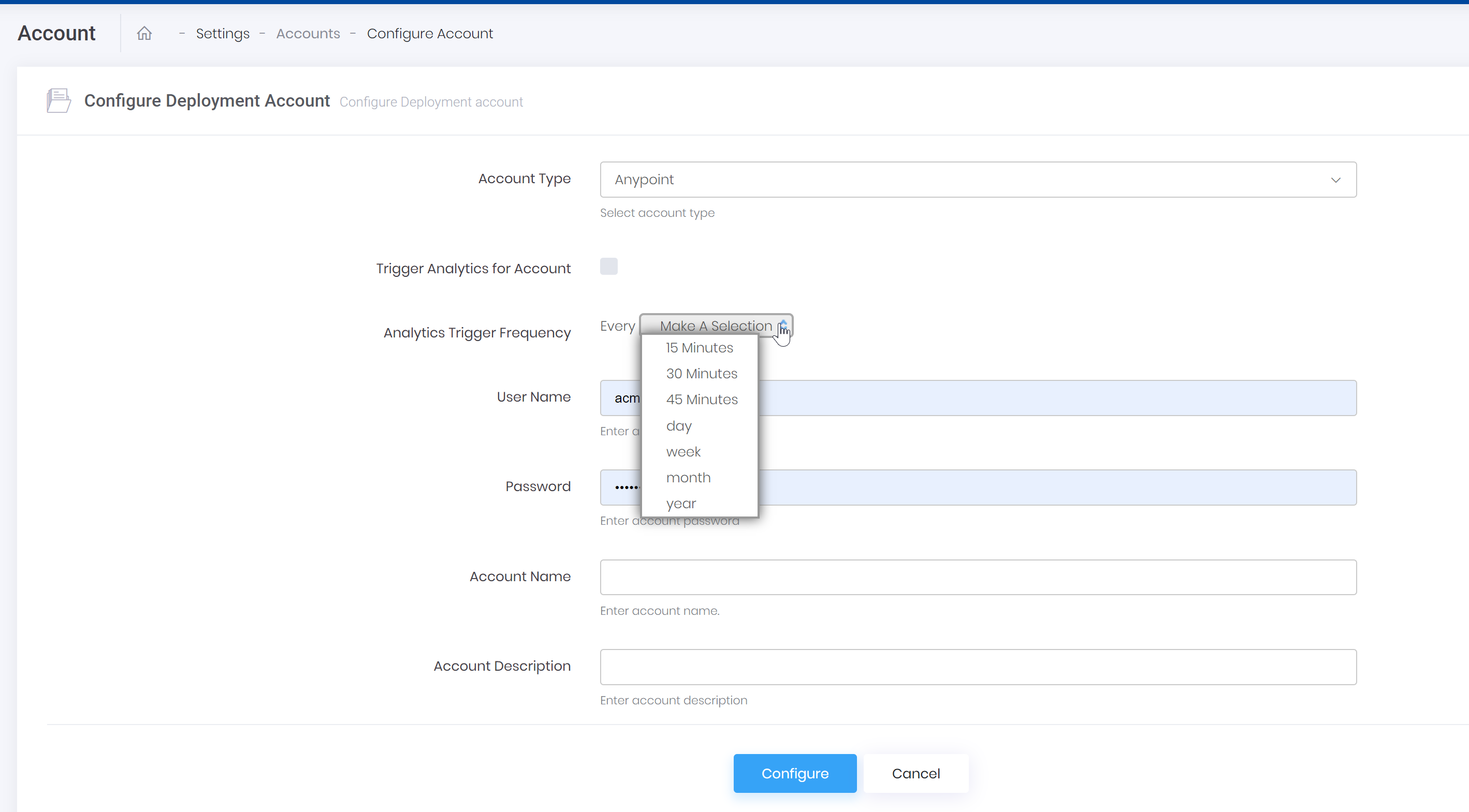 deployment account create edit