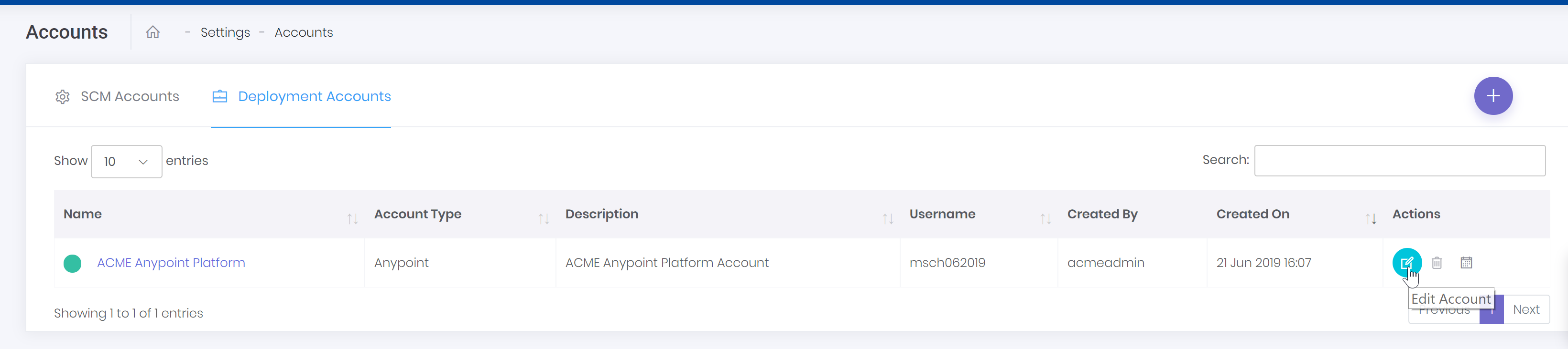 deployment account edit button